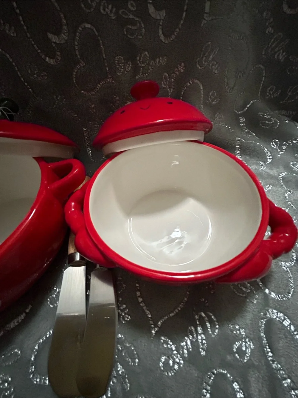 NWT Shades of Summer, Red Ceramic Tomato & Crab Serving Dish with Lid